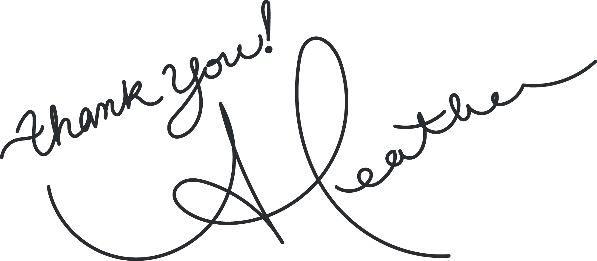 A handwritten cursive note that reads, "Thank you! - Heather"